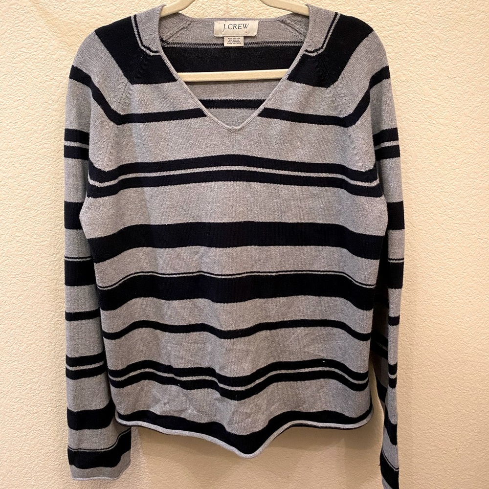 J.Crew Oversized Striped Grey & Navy Blue Sweater